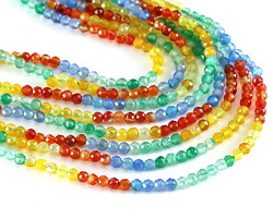 Multi Agate Ombré (blue, green, red-orange, yellow) Faceted Round 3mm
