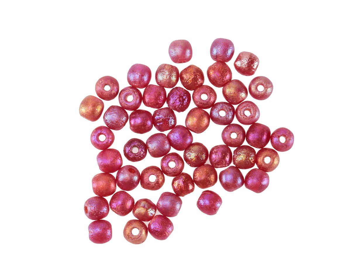 Czech Glass Textured Ruby Red AB Round Druk 3mm