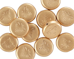 Czech Glass Satin Gold Bee Coin 12mm