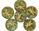 Czech Glass Aquamarine Picasso w/ Gold Dragonfly Coin 17mm