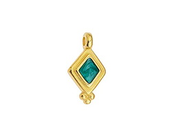 24K Gold (plated) Emerald Pearl Enamel Beaded Diamond Focal 10x17mm