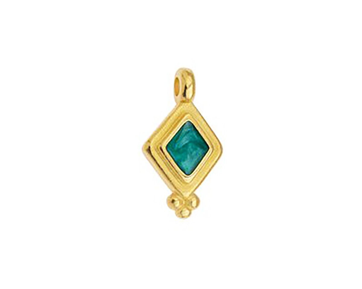 24K Gold (plated) Emerald Pearl Enamel Beaded Diamond Focal 10x17mm