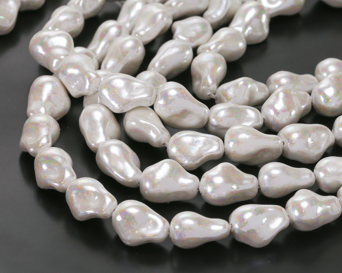 Pearly White Baroque Style Shell Pearl 14x10mm