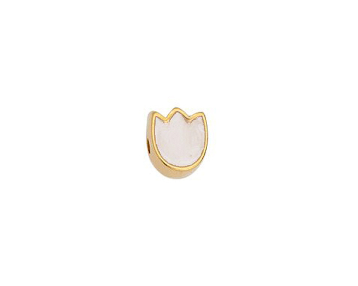 24K Gold (plated) White Pearl Enamel Tulip Bead 7.5x9mm