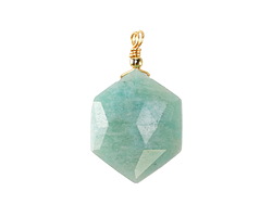 Brazilian Amazonite w/ Gold Finish Faceted Hexagon Wire Wrapped Pendant 20x25mm