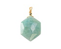 Brazilian Amazonite w/ Gold Finish Faceted Hexagon Wire Wrapped Pendant 20x25mm