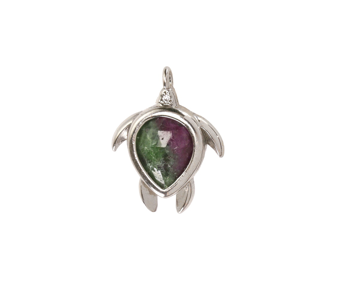 Ruby Zoisite w/ Silver Finish Sea Turtle Focal 15x19mm