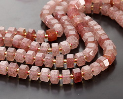 Strawberry Quartz Microfaceted Hexagon Heishi 4x8mm