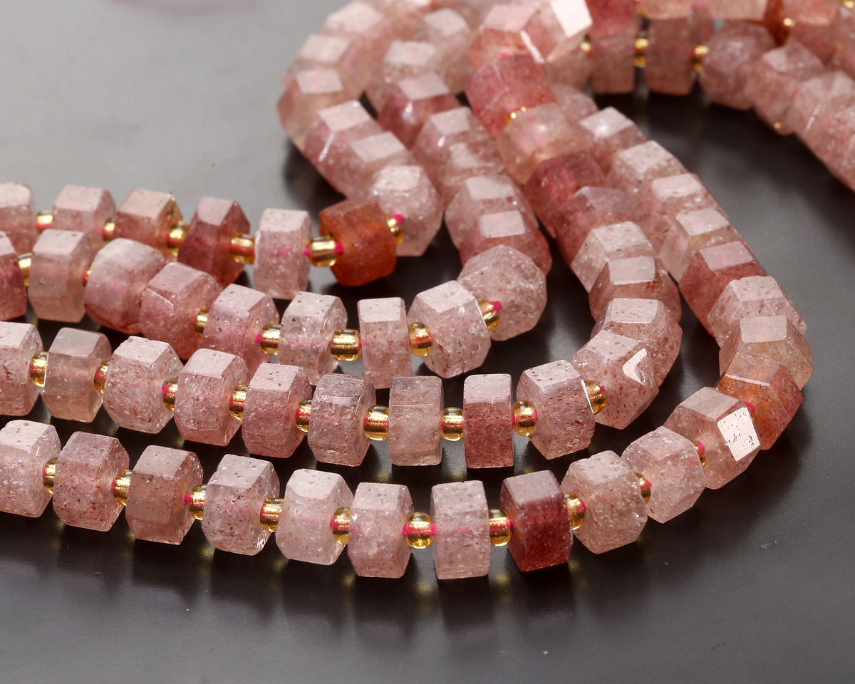 Strawberry Quartz Microfaceted Hexagon Heishi 4x8mm