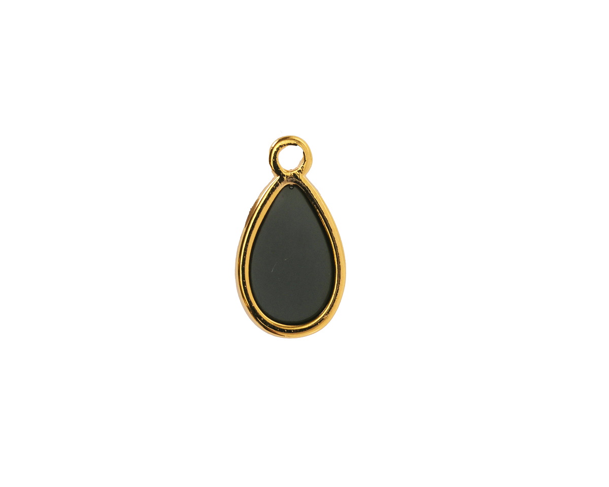 24K Gold (Plated) Transparent Jet Resin Drop Focal 8x15mm