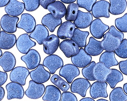 Matubo Czech Glass Blue Metallic Suede 2-Hole Ginkgo Leaf 7.5mm