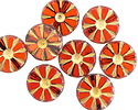 Czech Glass Campfire Picasso w/ Gold Flower Window Coin 12mm