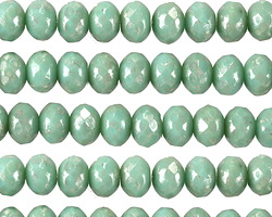 Czech Glass Sweet Mint w/ Silver Picasso Fire Polished Rondelle 5x7mm