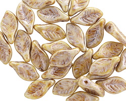Czech Glass Bisque Picasso w/ Platinum Wash Leaf Drop 6x12mm