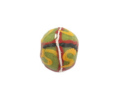 African Powder Glass Green w/ Red, Saffron & White "King Style" Bead 13-15x15-17mm