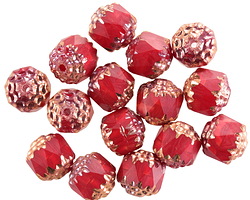Czech Glass Marbled Ruby w/ Copper Lantern 8mm