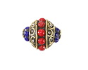 Nepalese Brass w/ Bands of Coral & Lapis Dots Rice 24-25x17mm