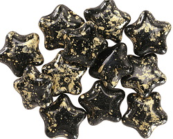 Czech Glass Jet w/ Gold Wash Star 12mm