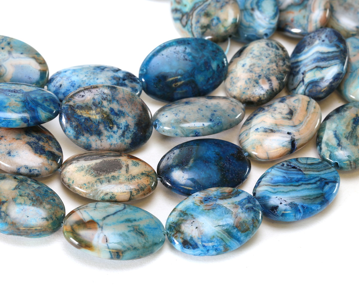 Larimar Blue Crazy Lace Flat Oval 25x18mm
