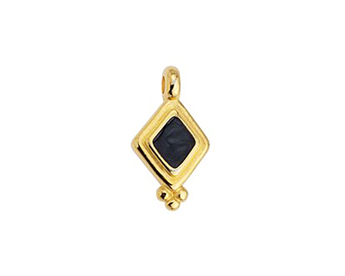 24K Gold (plated) Jet Pearl Enamel Beaded Diamond Focal 10x17mm