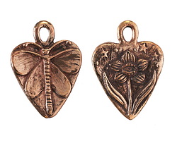 Green Girl Bronze DragonMoth Flower Heart Pendant 31x43mm