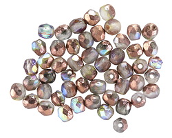 Czech Glass Textured Crystal w/ Copper AB Fire Polished Round 4mm