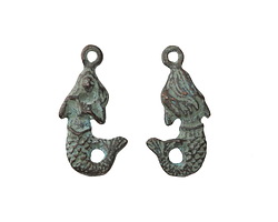 Mykonos Copper (plated) Patina 2-Sided Mermaid Charm 22mm
