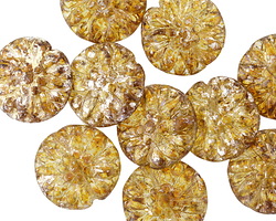 Czech Glass Champagne w/ Mercury Glass Finish Dahlia Coin 14mm