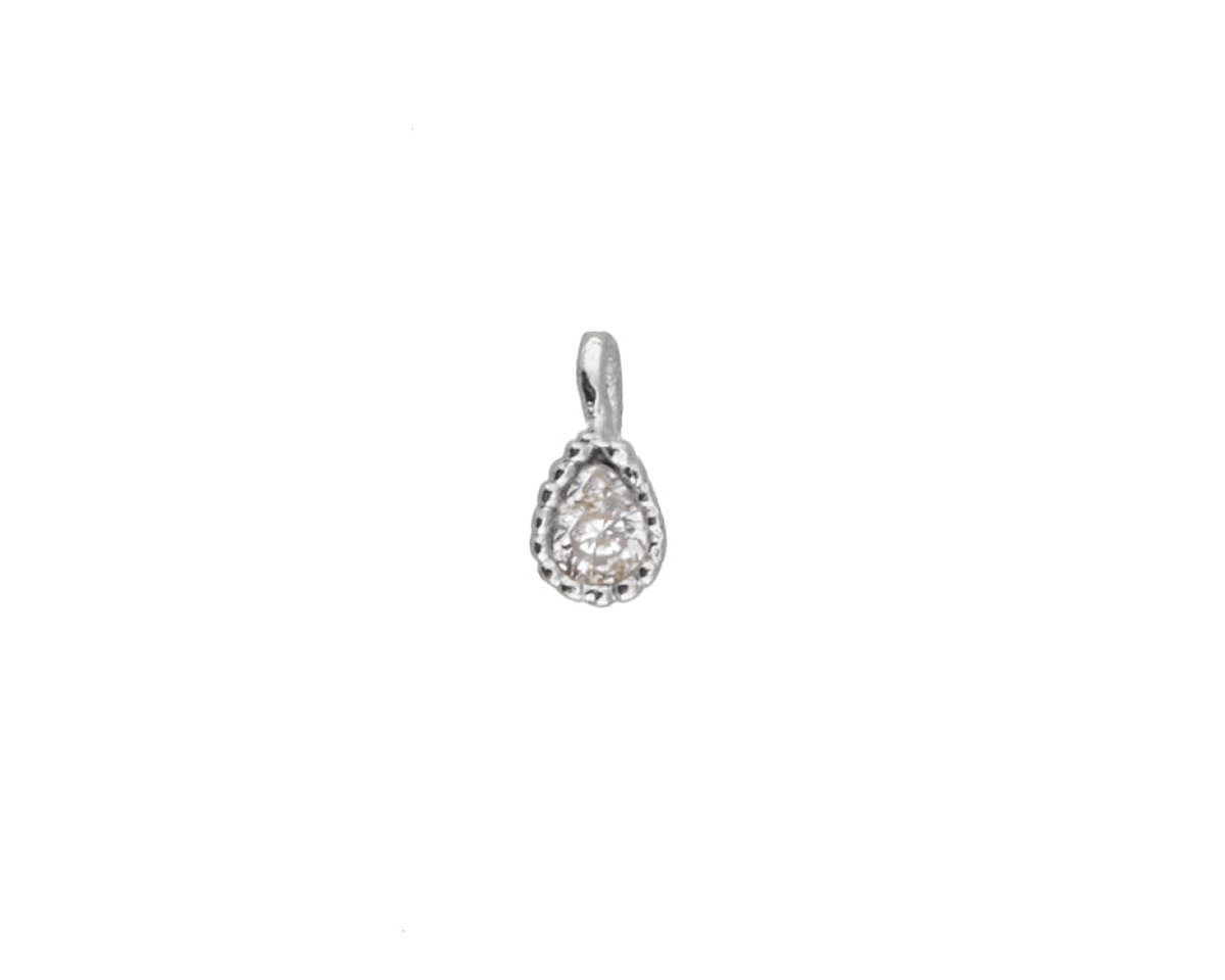 Clear CZ Stainless Steel Tiny Teardrop Charm 3x6mm