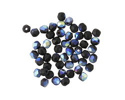 Czech Glass Matte Jet AB Fire Polished Round 3mm