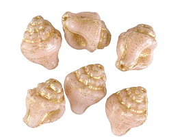 Czech Glass Light Pink Opal w/ Gold Murex Shell 15x12mm