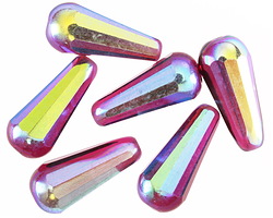 Czech Glass Raspberry AB Faceted Teardrop 20x9mm