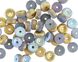 Czech Glass Textured Smoky Grey AB w/ Gold Luster Heishi 3x6mm