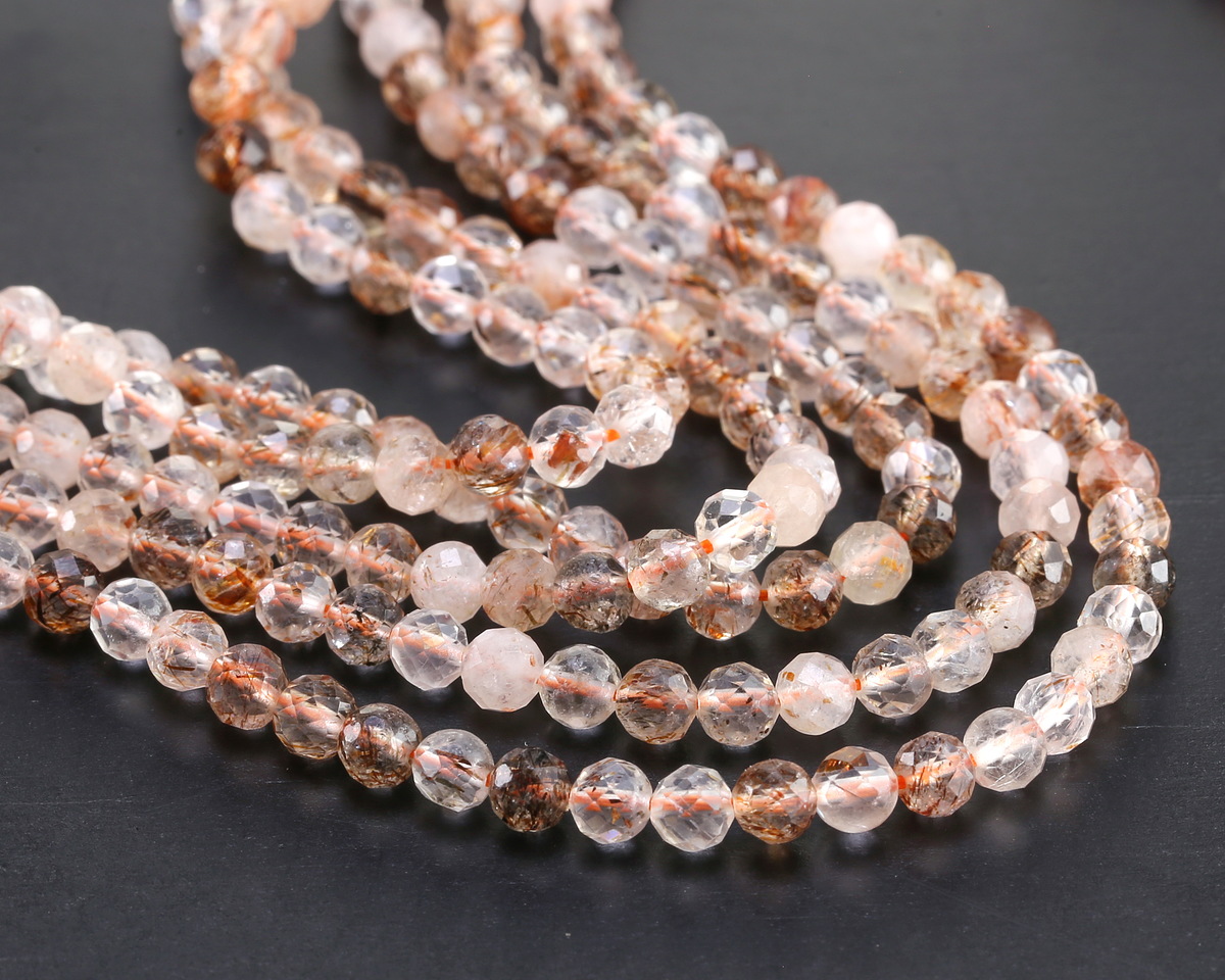 Copper Rutilated Quartz Faceted Round 4mm