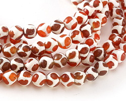 Tibetan (Dzi) Agate Orange White Patterned Round 8mm