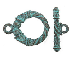 Mykonos Copper (plated) Patina Ornate Roped Toggle Clasp 28x21mm, 25mm Bar