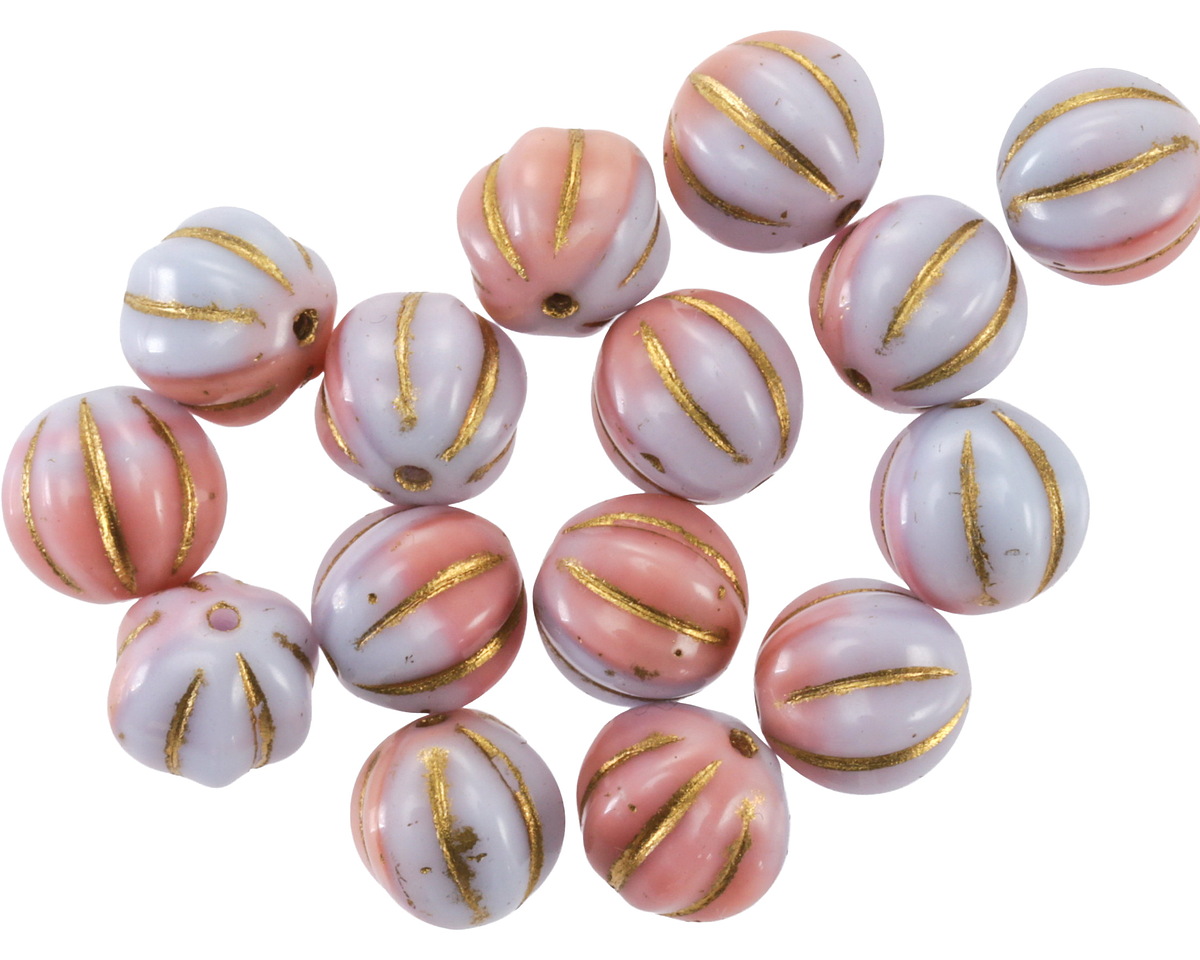 Czech Glass Lupine w/ Gold Melon Round 8mm