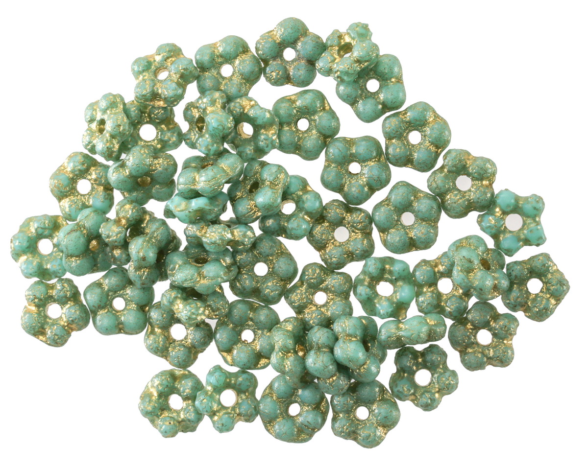 Czech Glass Textured Sea Green w/ Gold Wash Daisy Spacer 2x5mm