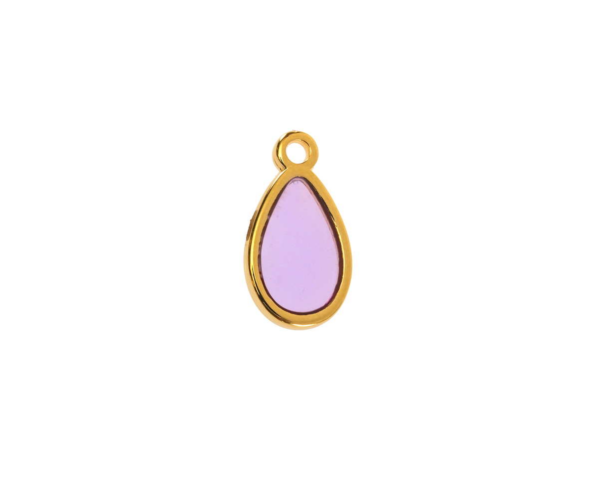 24K Gold (Plated) Transparent Lilac Resin Drop Focal 8x15mm