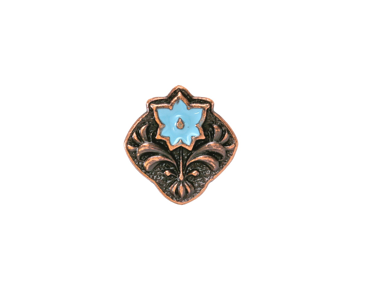 TierraCast Antique Copper (plated) Light Sky Blue Enamel Flower Square Button 14x15mm