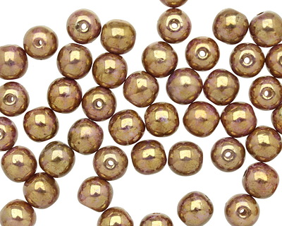 Czech Glass Luster Opaque Gold/Smoky Topaz Round 6mm