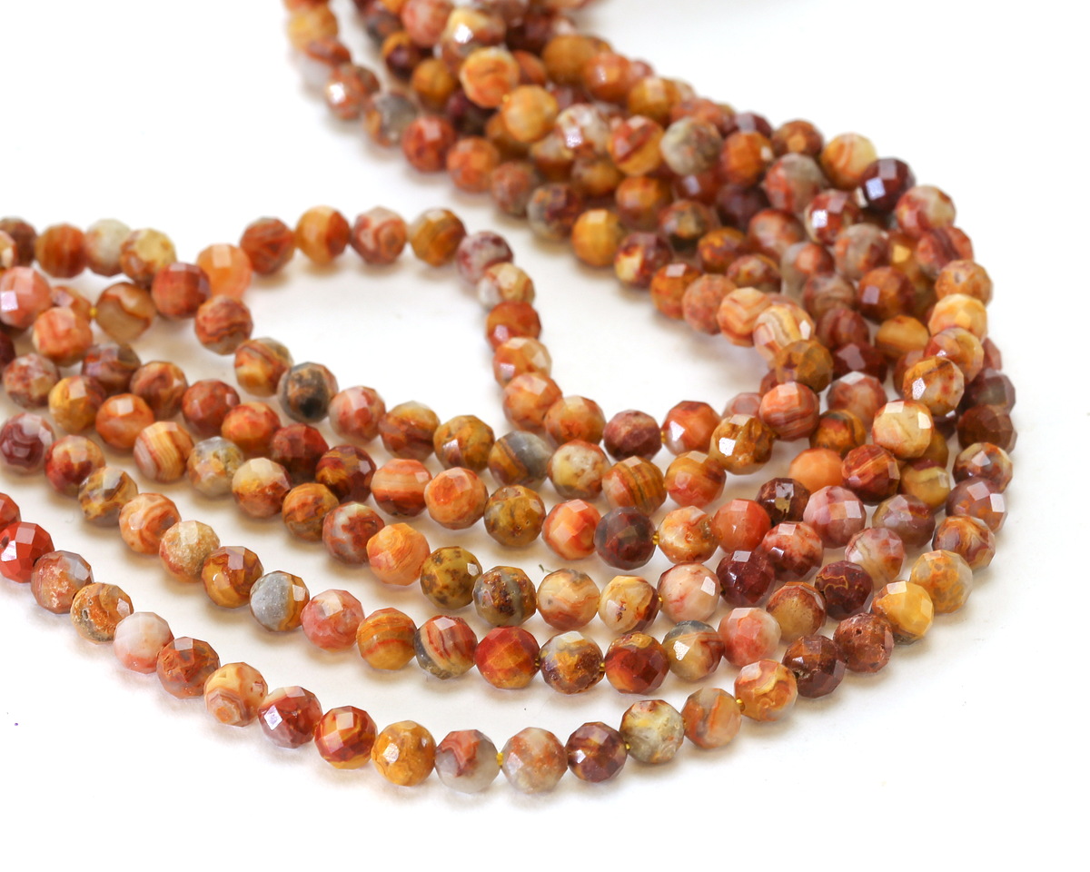 Crazy Lace Agate (red) Faceted Round 4mm