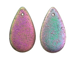 Czech Glass Textured Pink/Green Rainbow Teardrop Focal 18x30mm