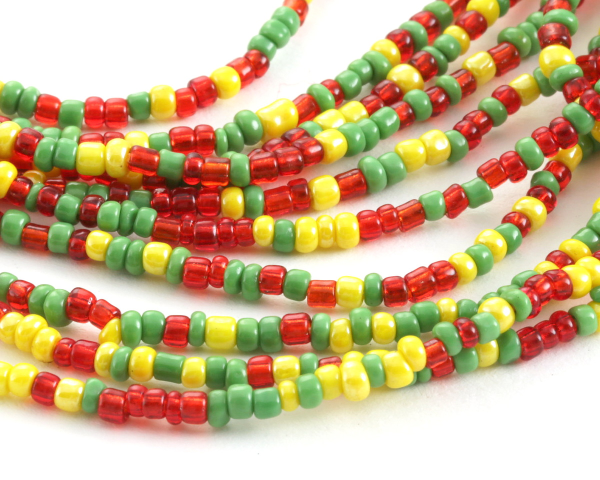 African Glass Red/Green/Yellow Seed Bead Mix 2-3mm