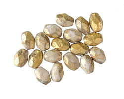 Czech Glass Textured White w/ Gold Fire Polished Rice 7x5mm