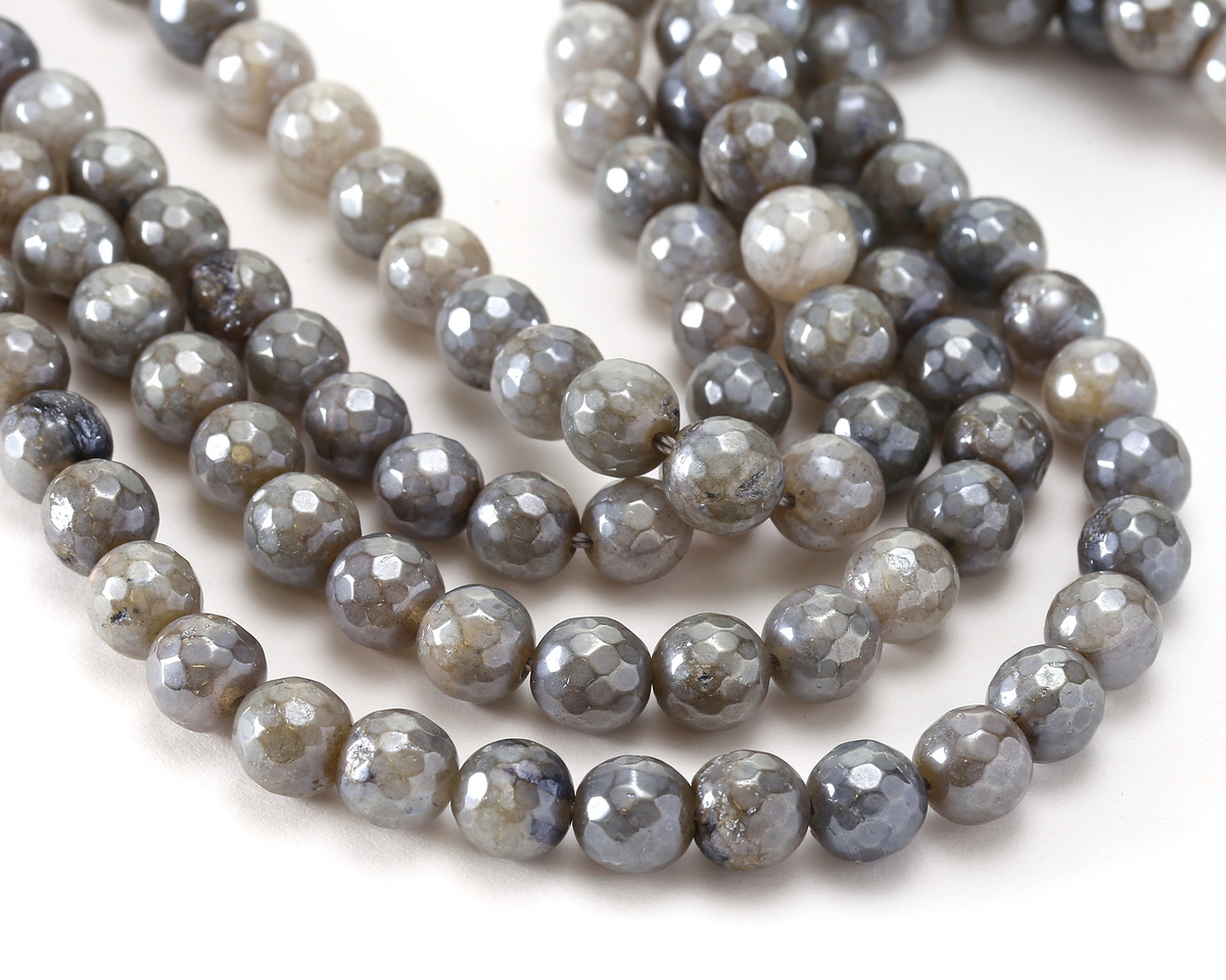 Labradorite w/ Silver Luster Faceted Round 8mm