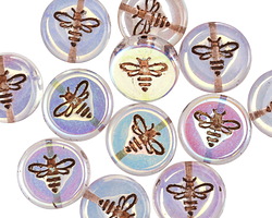 Czech Glass Bronzed Crystal AB Bee Coin 12mm