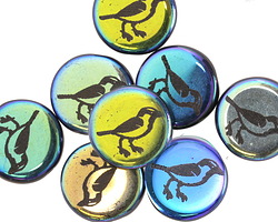 Czech Glass Laser Etched Bird on Jet AB Coin 14mm