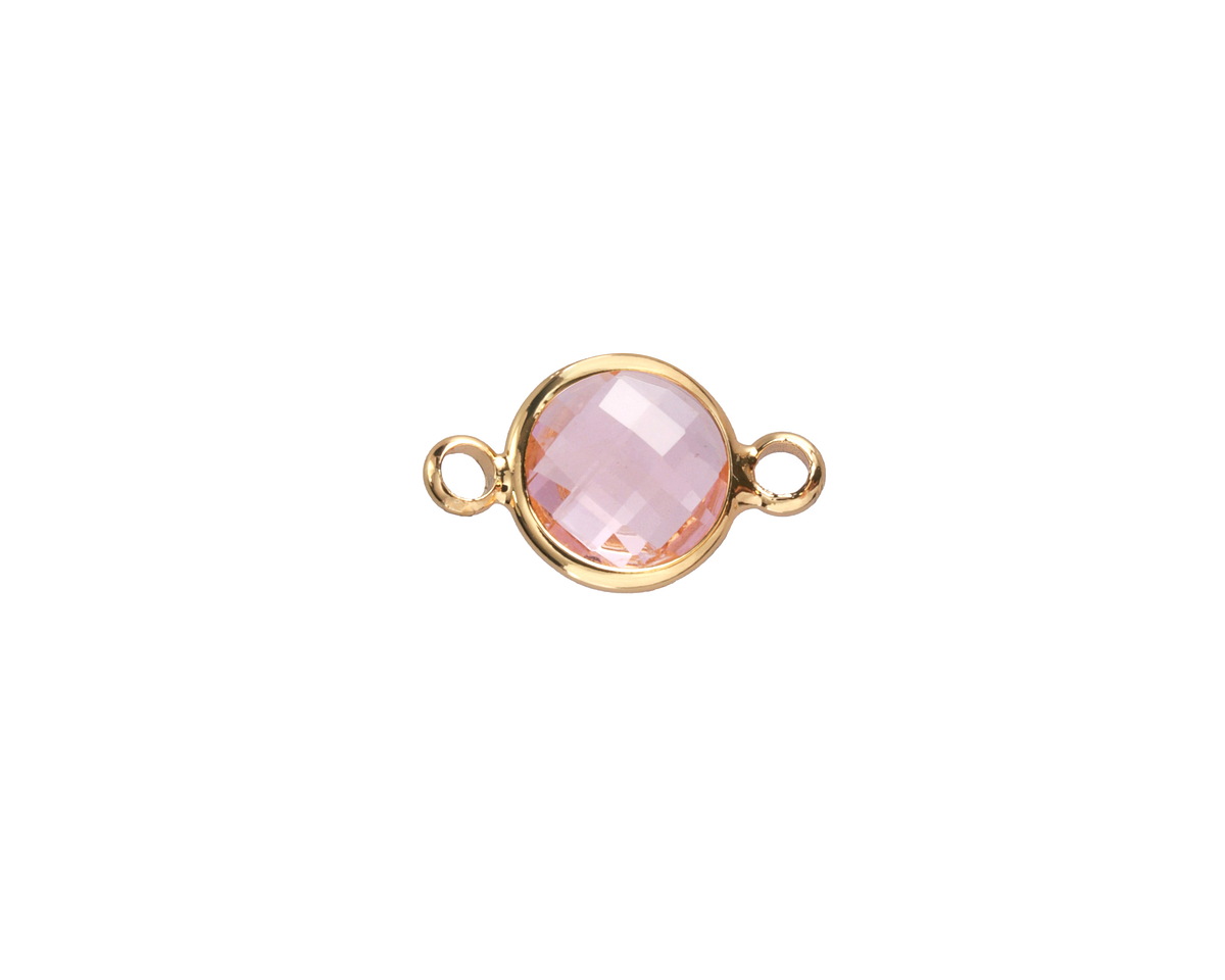 Rose Pink Crystal Round Link in Gold Finish Bezel 14.5x8.5mm