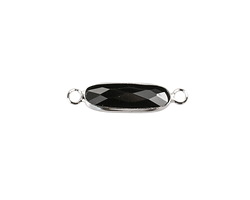 Jet Crystal Elongated Oval Link in Silver Finish Bezel 22x6mm